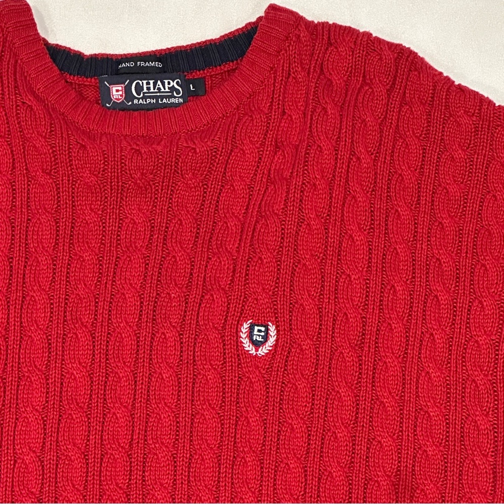 Chaps Ralph Lauren Red Hand Framed Sweater Large - Picture 4 of 8